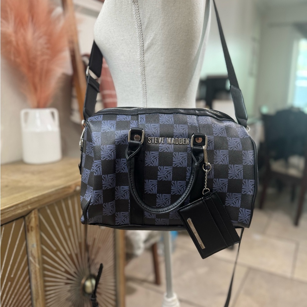 Steve Madden Black and Blue Checkered Crossbody Bag